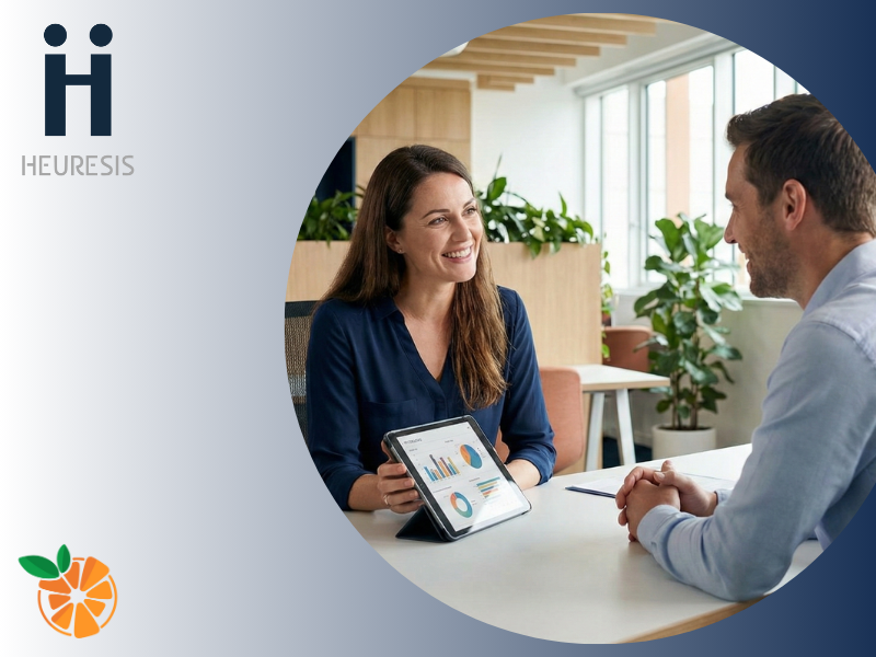 Dwie osoby rozmawiają o kompetencjach HR Biznes Partnera